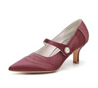 ENWIND Kitten Heels mit Knöchelriemen für Damen spitz zulaufenden, geschlossenen Zehen Brautschuhe Party Pumps,Burgundy,40 EU