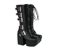 ENWIND Kniehohe Stiefel Für Damen Seitlicher Reißverschluss Warme Plattform Chunky Stiefel Punk Goth Walking Winter Schnee Stiefel,Black patent Leather,38 EU