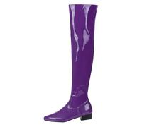 ENWIND Kniehohe Stiefel Für Damen Überkniestiefel Niedriger Absatz Oberschenkelhohe Lange Stiefel,Lila,40 EU