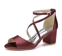 ENWIND Offene Zehen Sandalen Mit Überkreuzten Riemen Und Blockabsatz Für Damen,Burgundy,41 EU