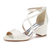 ENWIND Offene Zehen Sandalen Mit Überkreuzten Riemen Und Blockabsatz Für Damen,Elfenbein,35 EU