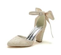 ENWIND Pumps Mit Knöchelriemen Für Frauen Blockabsatz Geschlossene Zehe Tacones Hoch Für Hochzeiten Und Partys,Champagne,35 EU