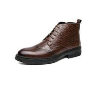 ENWIND Runde Zehe Win Tip Stiefeletten für Männer Krokodil Print Lace Up Formale Stiefel,Braun,41 EU