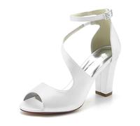 ENWIND Sandalen Mit Absatz Damen Offene Zehen Knöchelriemen Sommerschuhe Mit Blockabsatz,Weiß,38 EU