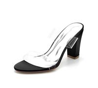 ENWIND Sandalen Mit Fersen Für Frauen Offene Zehen Transparent Riemchen Slip on Mules,Schwarz,42 EU