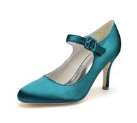 ENWIND Sexy High Heels Für Frauen Stöckelabsatz Runde Zehen Mary Jane Pumps Brautkleider Schuhe,Teal,37 EU