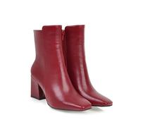 ENWIND Stiefeletten Mit Klobigem Absatz Für Damen Leder Quadrat Zehen Winterschuhe Reißverschluss Chelsea Kurze Stiefel,Rot,38 EU