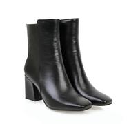 ENWIND Stiefeletten Mit Klobigem Absatz Für Damen Leder Quadrat Zehen Winterschuhe Reißverschluss Chelsea Kurze Stiefel,Schwarz,40 EU