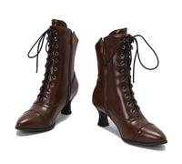 ENWIND Viktorianische Schnürstiefel Für Damen Kätzchen-Absatz Knöchel Stiefel Mit Reißverschluss,Braun,48 EU