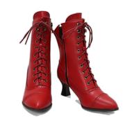 ENWIND Viktorianische Schnürstiefel Für Damen Kätzchen-Absatz Knöchel Stiefel Mit Reißverschluss,Rot,47 EU