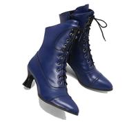 ENWIND Viktorianische Schnürstiefel Für Damen Kätzchen-Absatz Knöchel Stiefel Mit Reißverschluss,Blau,38 EU