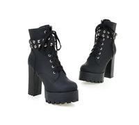 ENWIND Winter Stiefel Für Frauen Kurze Gothic Schnürstiefeletten Reißverschluss Mit Dicken Absätzen Plattform Stiefel,Schwarz,47 EU