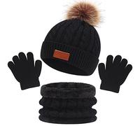 Enwokran 3 in 1 Kinder Beanie Wintermütze Schal Handschuhe Set,Verdicken Fleece Thermisch Warme Strickmütze Babymütze Handschuhe Runder Schal Set für Kinder Jungen Mädchen 2-6Jahre