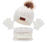 Enwokran 3 in 1 Kinder Beanie Wintermütze Schal Handschuhe Set,Verdicken Fleece Thermisch Warme Strickmütze Babymütze Handschuhe Runder Schal Set für Kinder Jungen Mädchen 2-6Jahre