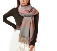 Enwokran Damen Winter Senior Plaid Kaschmir Schal Kariert Pashmina Übergroßer Herbstschal Stolen Tartan Schultertuch Mit Quasten Klassisches Karomuster Warmer Oversized Fransen Poncho (Rosa Grau)