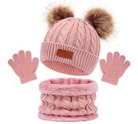 Enwokran Kinder Beanie Wintermütze Hut Schal Handschuhe Set, 3 Stück Verdicken Fleece Thermisch Warme Strickmütze Babymütze Handschuhe Runder Schal Set für Jungen Mädchen, 2-6Jahre