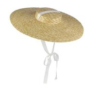 EnxJire Cowboy Hut Sommer Große Strohhüte for Frauen Breite Krempe Strand Visier Kappen Elegante Flache Top Lange Band Spitze-Up Sonnenhut(White Ribbon,Hat Brim 15CM)