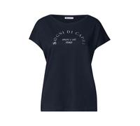 Shirttop STREET ONE, Damen, Gr. 36, blau (tiefblau), Jersey, Obermaterial: 50% Baumwolle, 50% Modal, Glitzermuster, bedruckt, normal hüftbedeckend, Rundhals, abgesteppte Kante, Tops Shirttop, Sommersh