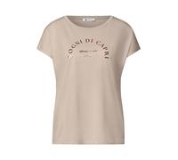 Shirttop STREET ONE, Damen, Gr. 38, beige (clay sand), Jersey, Obermaterial: 50% Baumwolle, 50% Modal, Glitzermuster, bedruckt, normal hüftbedeckend, Rundhals, abgesteppte Kante, Tops Shirttop, Sommer