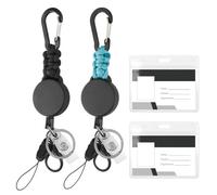 EOTW Schlüsselband Ausziehbar ID-Ausweishalter, JoJo Schlüsselanhänger Einziehbarer Ausweis mit 60cm Ausziehbar Stahlseil,Karabinerhaken für Schlüssel, Kartenhalter und Gürtelclip,Schwarz + Hellblau