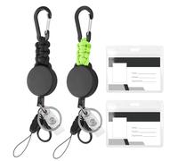 EOTW Schlüsselband Ausziehbar ID-Ausweishalter, JoJo Schlüsselanhänger Einziehbarer Ausweis mit 60cm Ausziehbar Stahlseil,Karabinerhaken für Schlüssel, Kartenhalter und Gürtelclip,Schwarz + Grün
