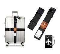 Eowppue Koffergurt Personalisierter Verstellbare Gepäckgurte Mit Kofferanhänger Kofferband Mit Adressschild Gepäck Sicherheit（2 Stück ，Schwarz）