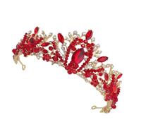 EPIGEIST Braut Tiara Haarreif mit Kristallen Goldfarbene Kristallkrone Stirnband für Hochzeit und Brautfrisur Eleganter Haarschmuck mit Rotem Diamant