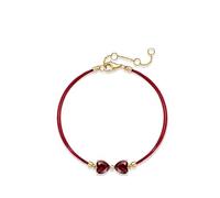 Epinki 14 Karat Gold 585 Armreif Damen Echt Gold, Doppelseil Armband Frau Schlicht Garnet 2ct (Herzschliff, Rot), Moissanit Armreifen 14K Gelbgold, 23CM