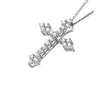 Epinki 14 Karat Weißgold Au585 Halskette Damen Hochzeit Echter Schmuck, Kreuz Anhänger Frau Ketten Labor Erstellt Diamant 0.45ct (Rundschliff, Weiß), Damenkette 14K Gold, 45CM