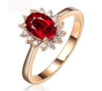Epinki 18 Karat Gelbgold 750 Diamantring, Rubin 1ct Sonneblumen Trauringe Ovalschliff Rot, Labor Erstellt Diamant Verlobungsring 18K Gold Echt Goldschmuck, Gr.54 (17.2)