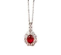 Epinki 18 Karat Weißgold 750 Damen Kette Hochzeit Echtgold Schmuck, Blumen Anhänger Halskette Frauen Labor Erstellt Rubin 1.85ct (Ovalschliff, Rot), Moissanit Damenkette 18K Gold, 45CM