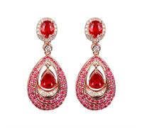 Epinki 18K Rotgold Baumel-Ohrringe, 1.5ct Rot Rubin Ohrringe Vintage Klassiker Tropfenschliff, Au750 Rosegold Ohrringe mit Diamond Echt Gold Schmuck ohne Nickel