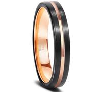Epinki 4mm Damenring Wolframstahl, Zweifarbig Gebürstet mit Rille Eheringe Frau Schwarz Gold Rose, Eheringe Wasserfeste, Gr.56 (17.8)