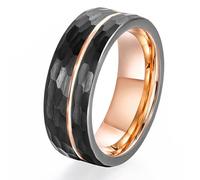 Epinki 8mm Verlobungsring Herren Personalisiert Wolframstahl, Zweifarbig mit Strukturiert Rille Ehering Männer Schwarz Gold Rose, Ringe Verlobung Wasserfeste, Gr.54 (17.2)
