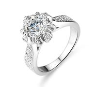 Epinki 9K 375 Weißgold Verlobungsring, Blumen 4 Klaue Antragsring mit Labor Erstellt Diamant, Trauringe Au375 Gold Echt Gold Schmuck, Gr.48 (15.3)