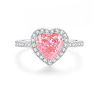 Epinki 9K Au375 Weißgold Eheringe, Herz Hochzeitsband mit Labor Erstellt Padparadscha Rose Herzschliff, Partnerringe Gold 375 Moissanit Echt Gold, Gr.53 (16.9)