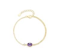 Epinki Armbänder Frauen 14 Karat Gold 585, Zierlich Klassiker Armreif Damen mit Amethyst Lila Ovalschliff, Armreifen Diamant 14K Gelbgold Echt Schmuck, 16+5CM