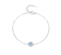 Epinki Au375 Weißgold Armband Damen Echtgold Schmuck, Klassiker Kreis Armreifen Frau mit Aquamarin Hellblau, Armreif Labor Erstellt Diamant 9K, 18+5CM