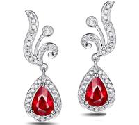 Epinki Au750 Weißgold Ohrringe Echt Schmuck, Blumen Ohrstecker mit Labor Erstellt Rubin Tropfenschliff Rot, 18K Ohrringe Vintage Moissanit
