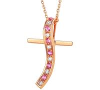 Epinki Damen Kette Rosegold 9 Karat 375, Damenkette Kreuz Anhänger mit Turmalin Rosa, Rose Gold Au375 Halskette Frauen Moissanit Echte Goldschmuck