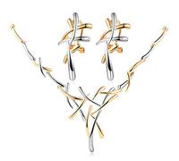 Epinki Damen Schmuck-Set, Edelstahl Baum Geäst Form Ohrringe Halskette 43+5.5CM