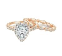 Epinki Damenring Vintage 925 Sterling Silber, 2 Ring Set 6x9mm 1.5ct Eheringe Frauen Gold Rose, Ringe Eheringe mit Weiß ZirkoniaWasserfeste, Gr.52 (16.6)
