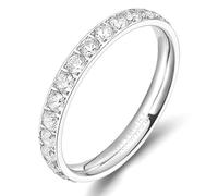 Epinki Damenringe Titanstahl 3mm, Ewigkeitsring Eheringe für Frauen Silber, Ring Ehering mit Weiß ZirkoniaWasserfeste, Gr.58 (18.5)