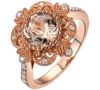Epinki Echt Gold Schmuck Freundschaftsringe Rosegold 375, Klassiker Elegant Blumen Partnerringe mit Morganit 1ct Orange Rose, 9K Gold Eheringe mit Diamond ohne Nickel, Gr.57 (18.1)