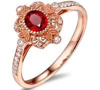 Epinki Echt Goldschmuck Eheringe 9 Karat Rose Gold Au375, Trauringe Blumen mit Labor Erstellt Rubin Ovalschliff Rot, 9K Rosegold Partnerringe Labor Erstellt Diamant, Gr.47 (15.0)