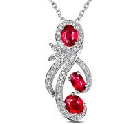 Epinki Echt Schmuck Halsketten Damen Schmuck Weißgold 14K 585, Tropfen Anhänger Damenkette mit Labor Erstellt Rubin Ovalschliff Rot, Frau Ketten Moissanit Au585 Gold