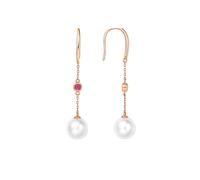 Epinki Echt Schmuck Ohrhänger Rose Gold 585 14K, 7.5-8mm Schmuck Damen Ohrringe mit Perle Rundschliff, Rubin Ohrstecker Rosegold Au585,