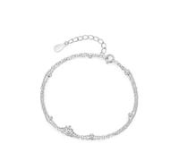 Epinki Echt Schmuck Weißgold 585 14 Karat Armbänder Frauen, Doppelte Schicht Kette mit Kugel Armreif Damen mit Labor Erstellt Diamant, Armreifen 14K Gold, 20+3CM