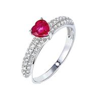 Epinki Echter Schmuck Hochzeitsband Weißgold 18K Au750, Herz Pärchen Ringe mit Rubin 0.5ct (Herzschliff, Rot), Moissanit Ring Gold 750, Gr.48 (15.3)