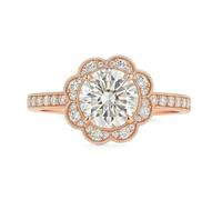 Epinki Echtes 14 Karat Rose Gold Eheringe, Blumen Partnerringe mit Moissanit, Verlobungsring 14K Rosegold, Gr.63 (20.1)
